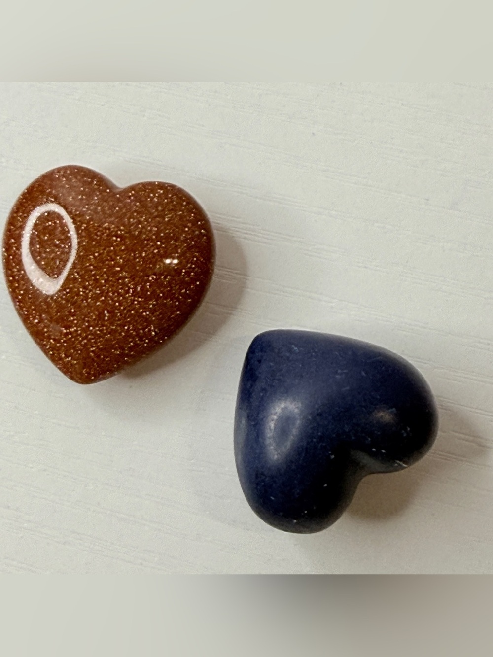Blue & Brown Goldstone Heart Crystal Duo • 32.3g
